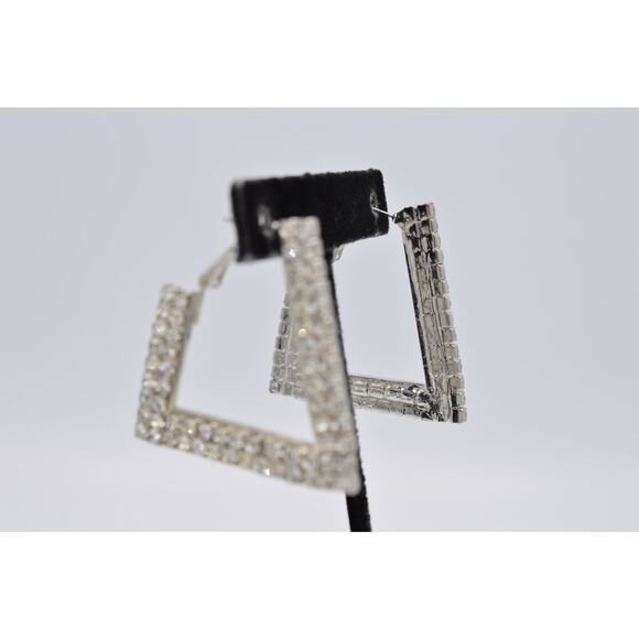 Vintage Crystal Hoop Earrings Sparkling Rhinestone Crystal Silver Y2K BinAB - Picture 4 of 7